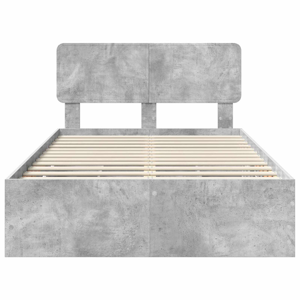 Bettrahmen mit Schubladen Betongrau 135 x 190 cm Holzwerkstoff