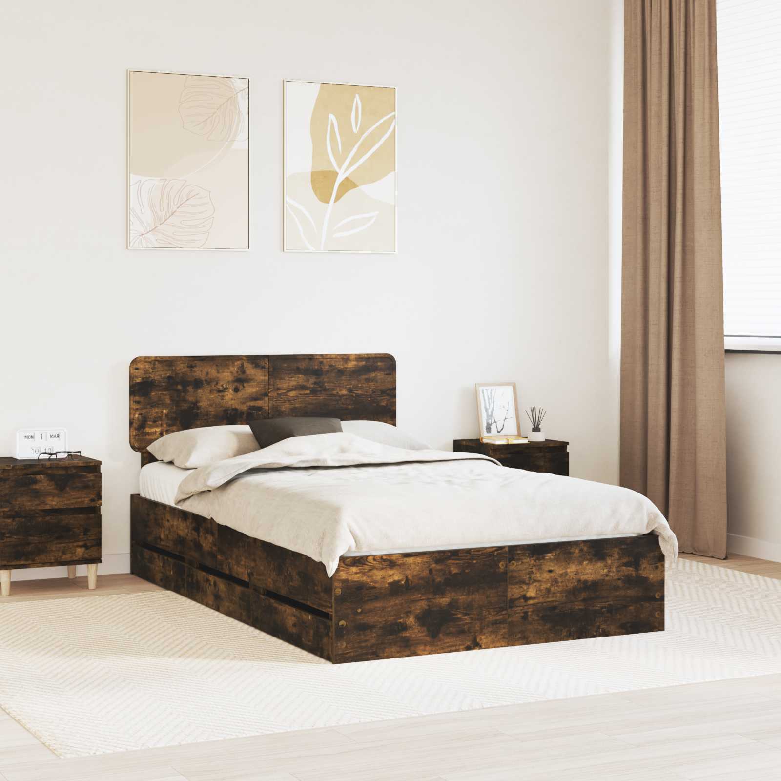 Bettrahmen Geräucherte Eiche 135 x 190 cm Holzwerkstoff