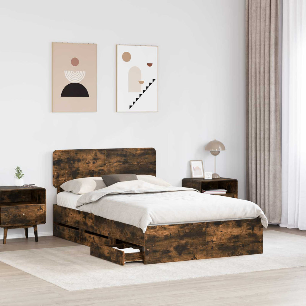 Bettrahmen Geräucherte Eiche 135 x 190 cm Holzwerkstoff