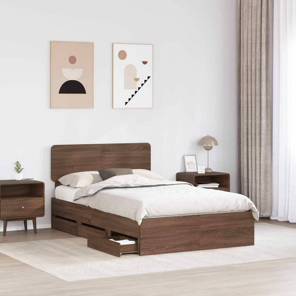 Bettrahmen Braun Eichen-Optik 135 x 190 cm Holzwerkstoff