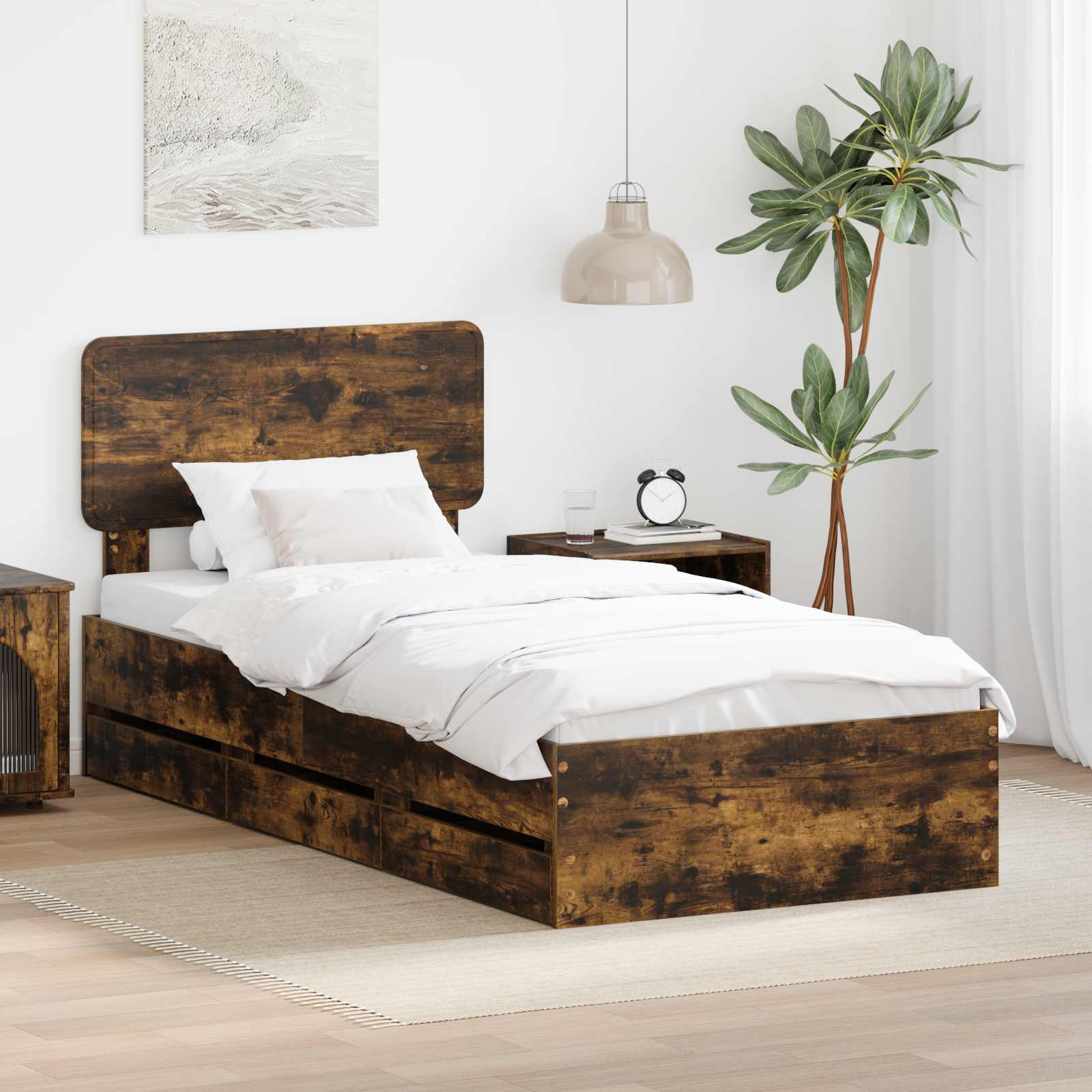 Bettrahmen Geräucherte Eiche 90 x 200 cm Holzwerkstoff