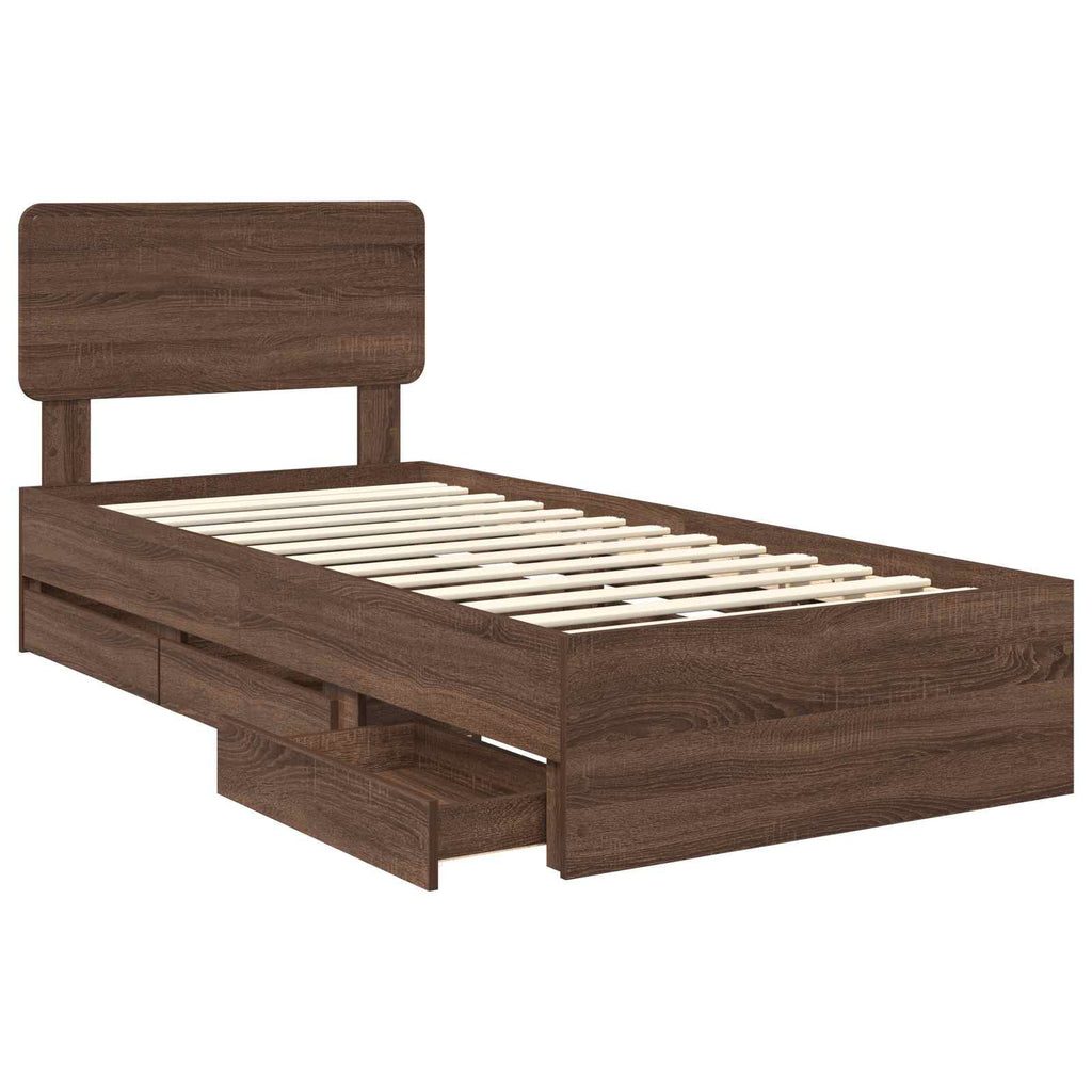 Bettrahmen Braun Eichen-Optik 75 x 190 cm Holzwerkstoff