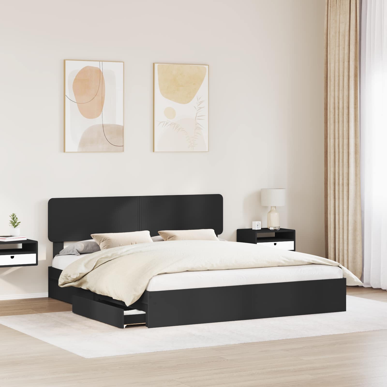 Aufbewahrungsbett Schwarz 200 x 200 cm Holzwerkstoff