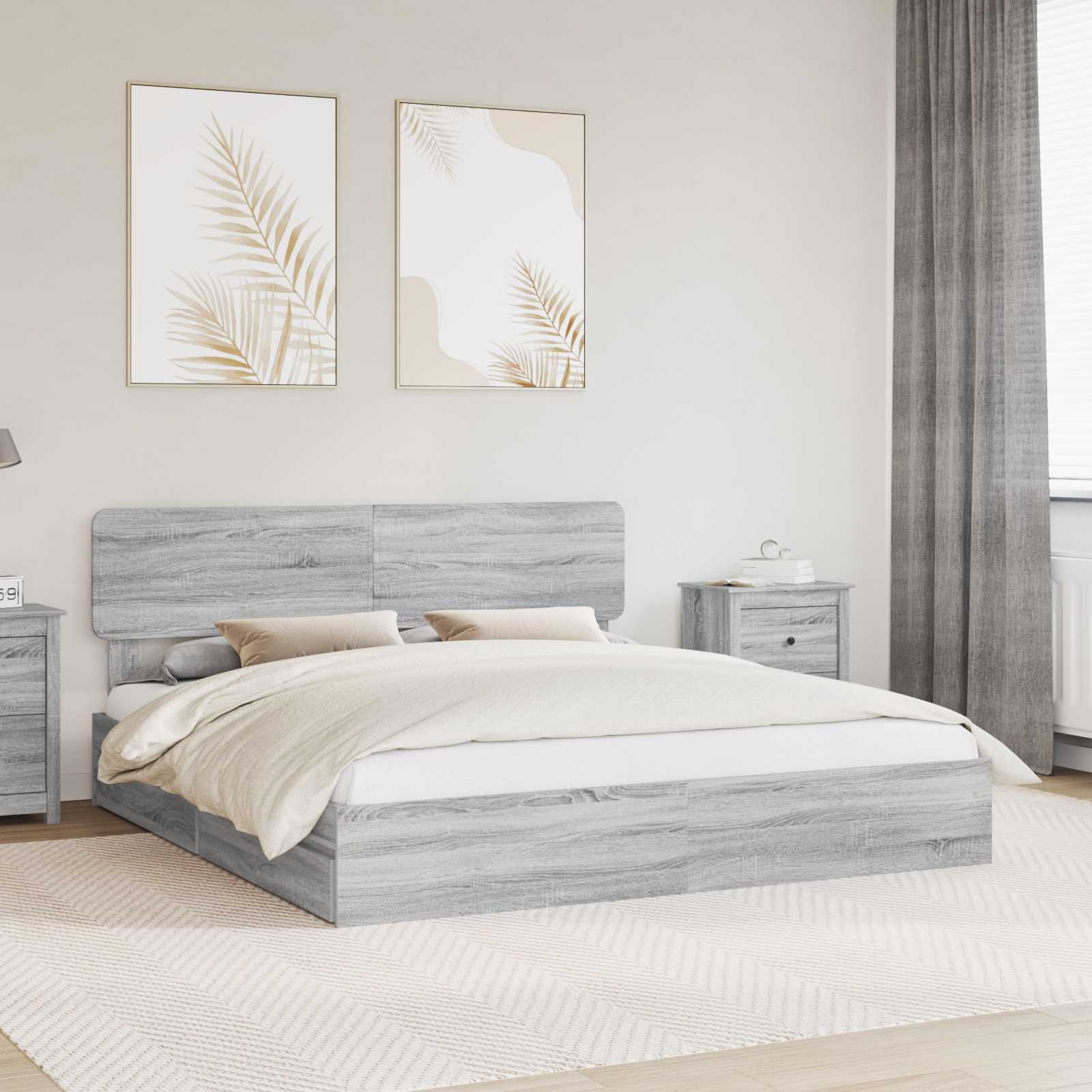 Aufbewahrungsbett Graues Sonoma 200 x 200 cm Holzwerkstoff
