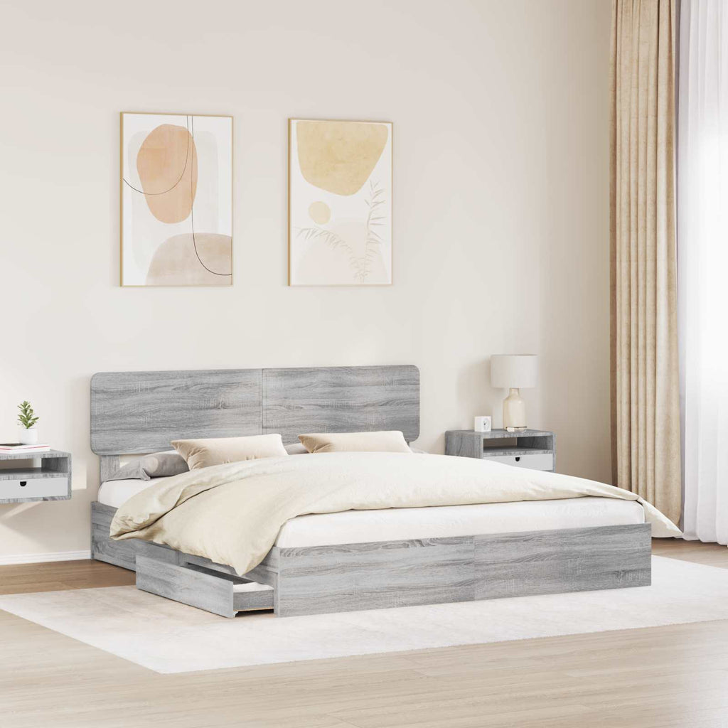 Aufbewahrungsbett Graues Sonoma 200 x 200 cm Holzwerkstoff