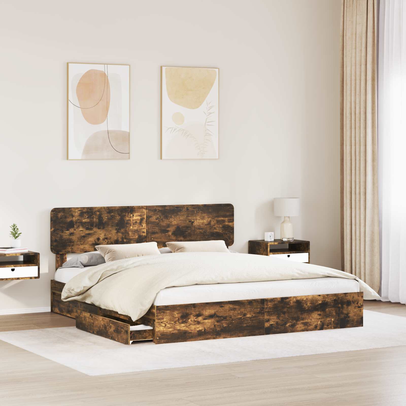 Aufbewahrungsbett Geräucherte Eiche 180 x 200 cm Holzwerkstoff