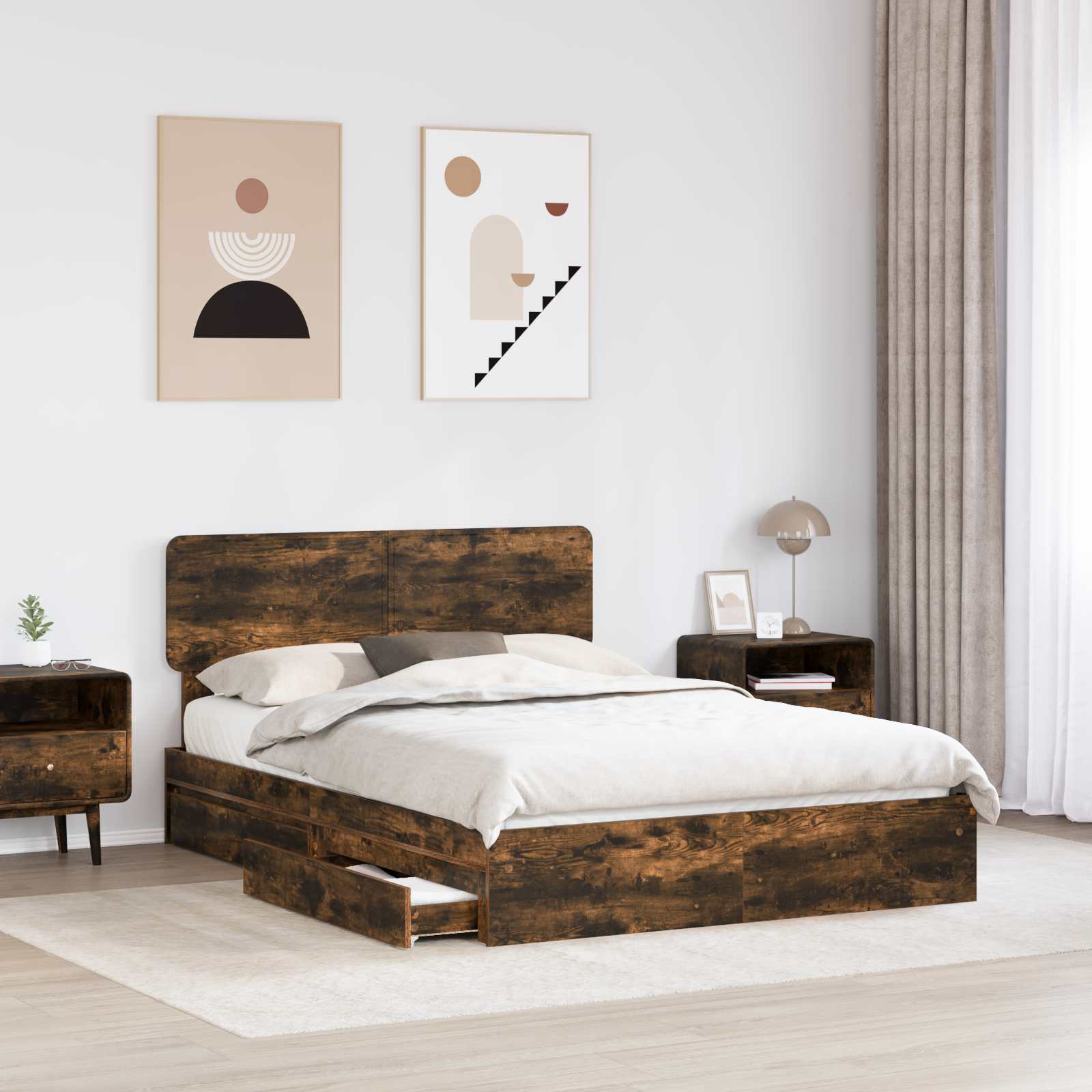 Aufbewahrungsbett Geräucherte Eiche 160 x 200 cm Holzwerkstoff