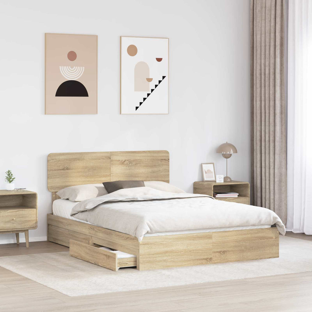 Aufbewahrungsbett Sonoma-Eiche 140 x 200 cm Holzwerkstoff