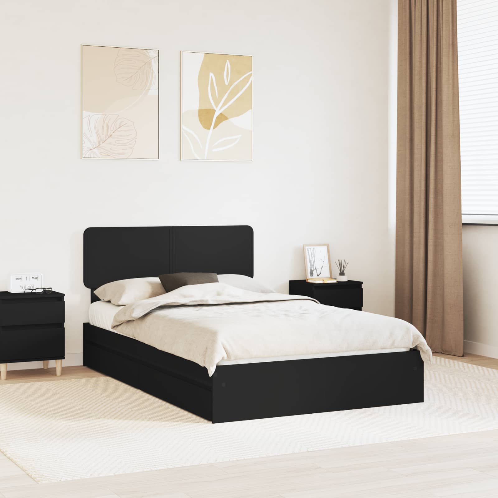 Aufbewahrungsbett Schwarz 135 x 190 cm Holzwerkstoff