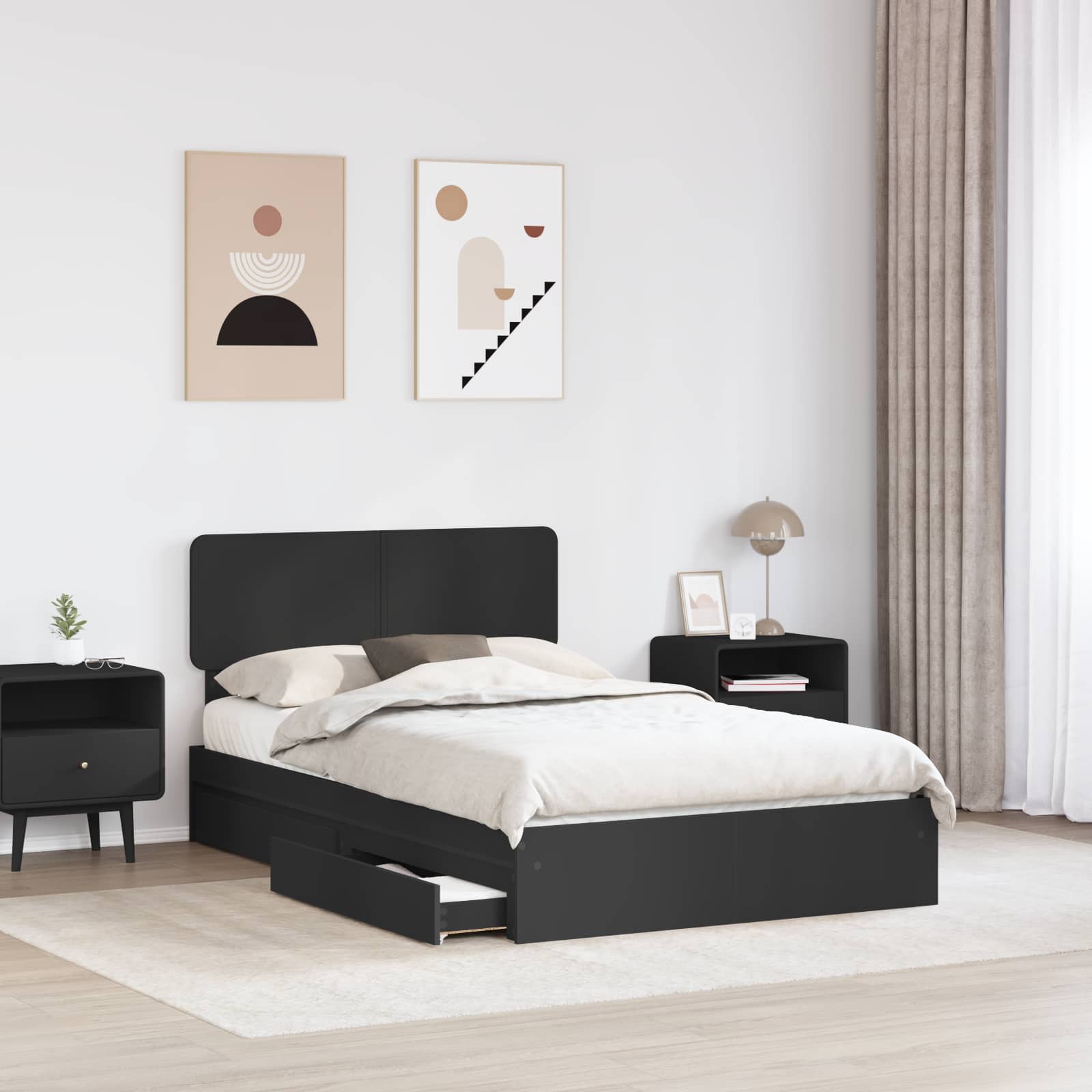 Aufbewahrungsbett Schwarz 135 x 190 cm Holzwerkstoff