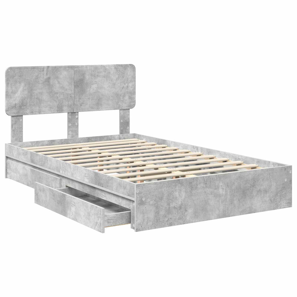 Aufbewahrungsbett Beton Grau 135 x 190 cm Holzwerkstoff