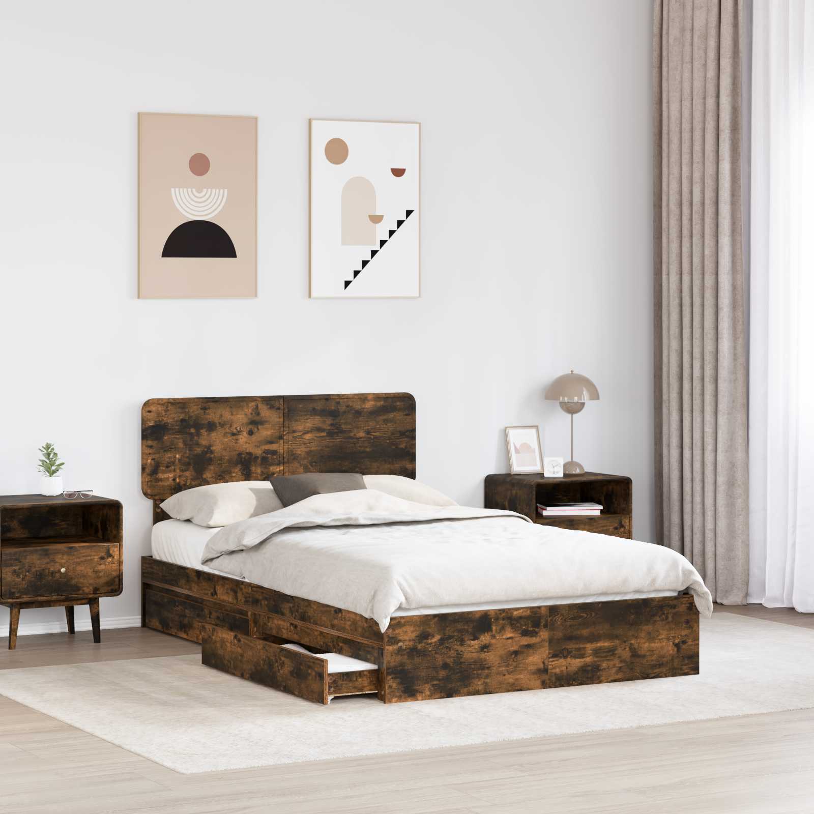 Aufbewahrungsbett Geräucherte Eiche 135 x 190 cm Holzwerkstoff