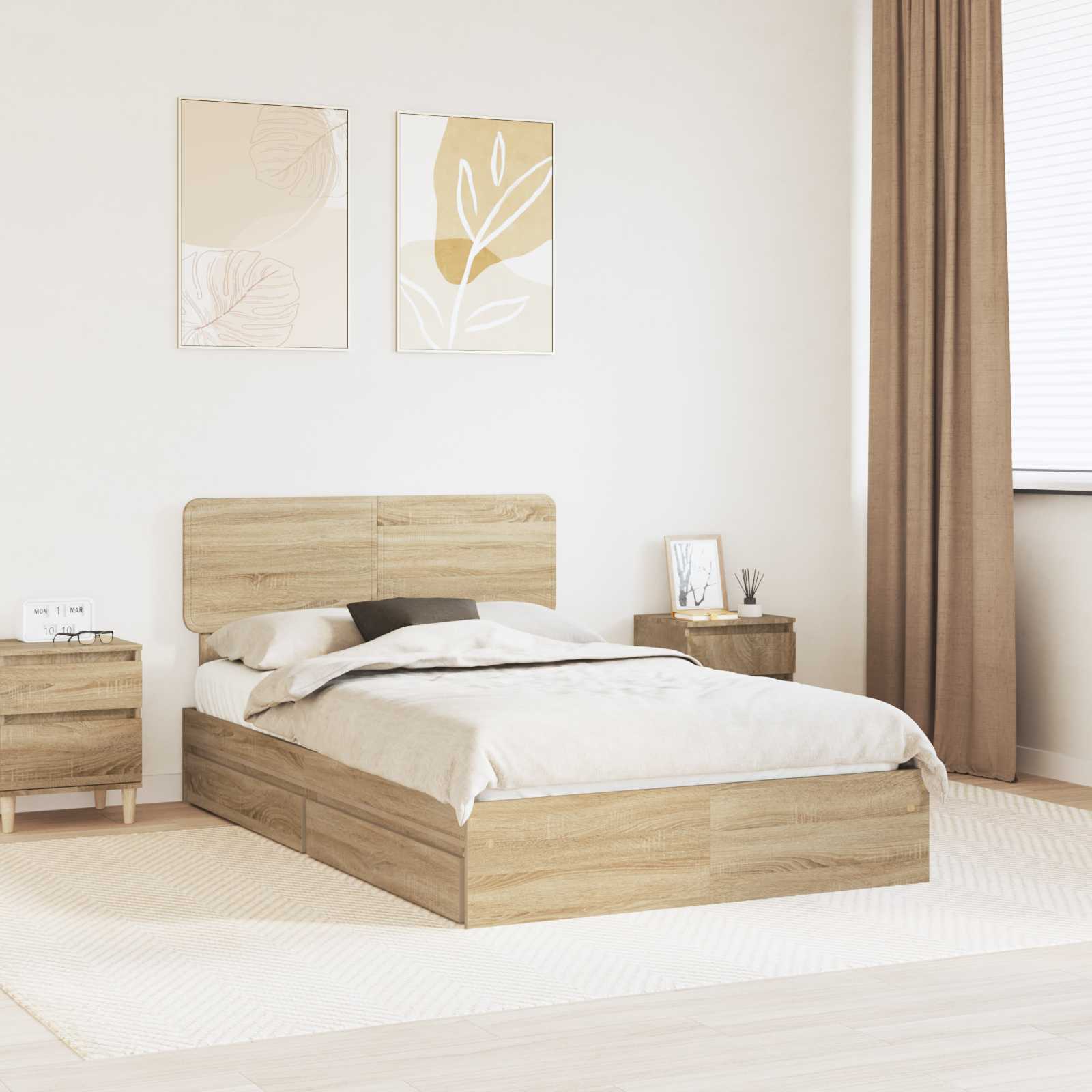 Aufbewahrungsbett Sonoma-Eiche 120 x 200 cm Holzwerkstoff