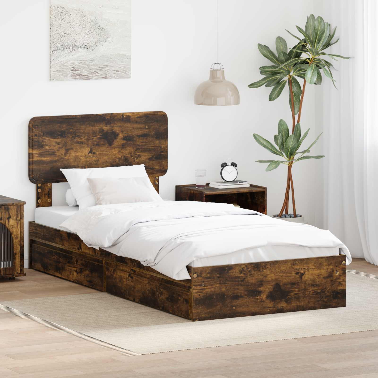 Aufbewahrungsbett Geräucherte Eiche 100 x 200 cm Holzwerkstoff