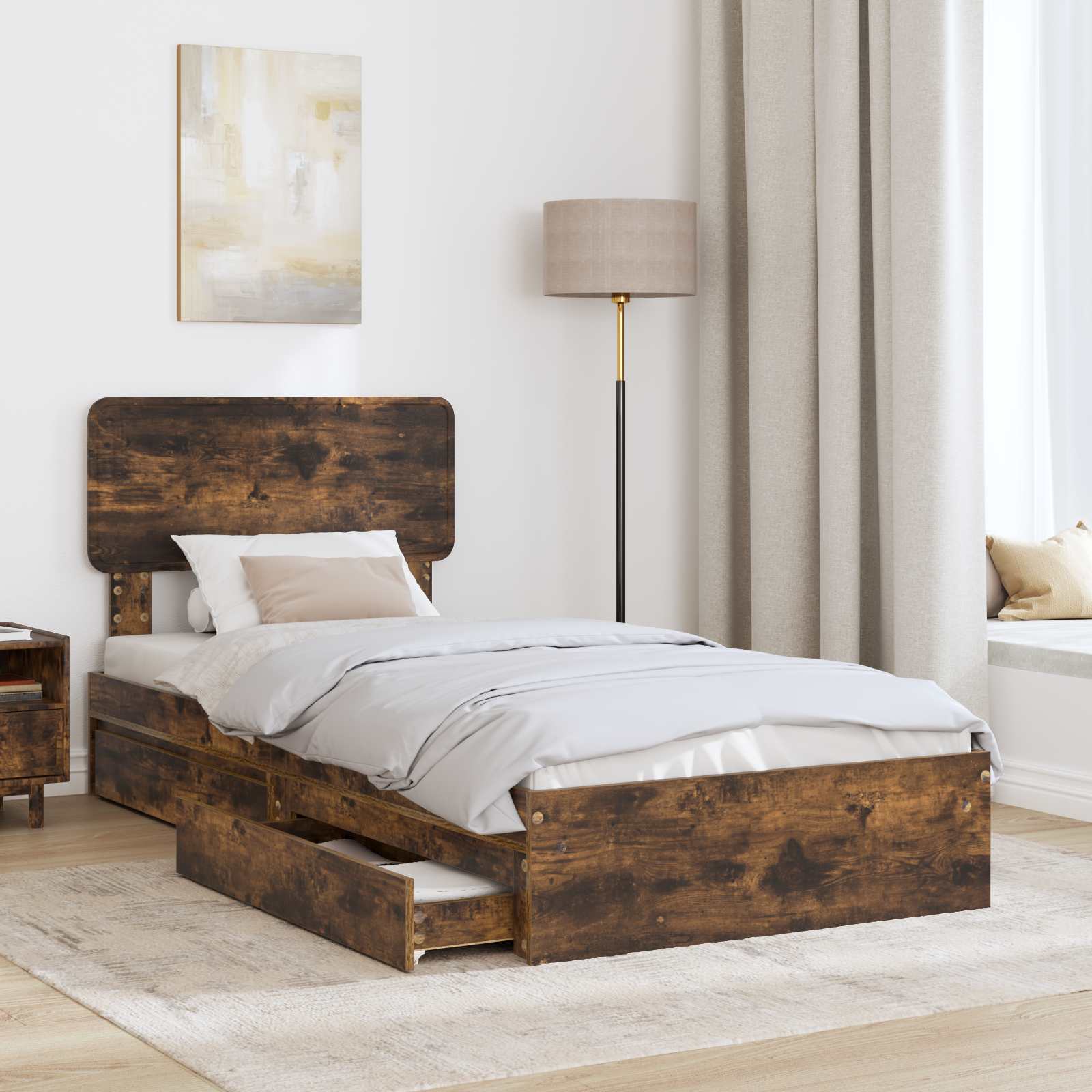 Aufbewahrungsbett Geräucherte Eiche 100 x 200 cm Holzwerkstoff