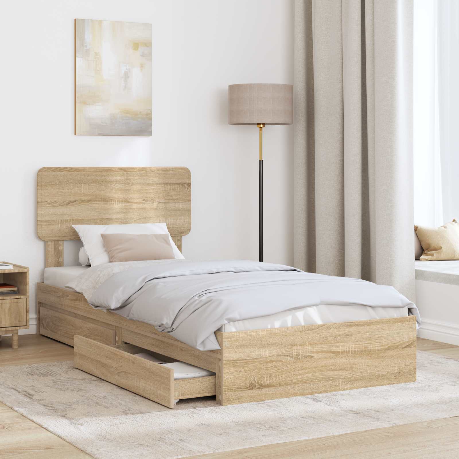 Aufbewahrungsbett Sonoma-Eiche 90 x 200 cm Holzwerkstoff