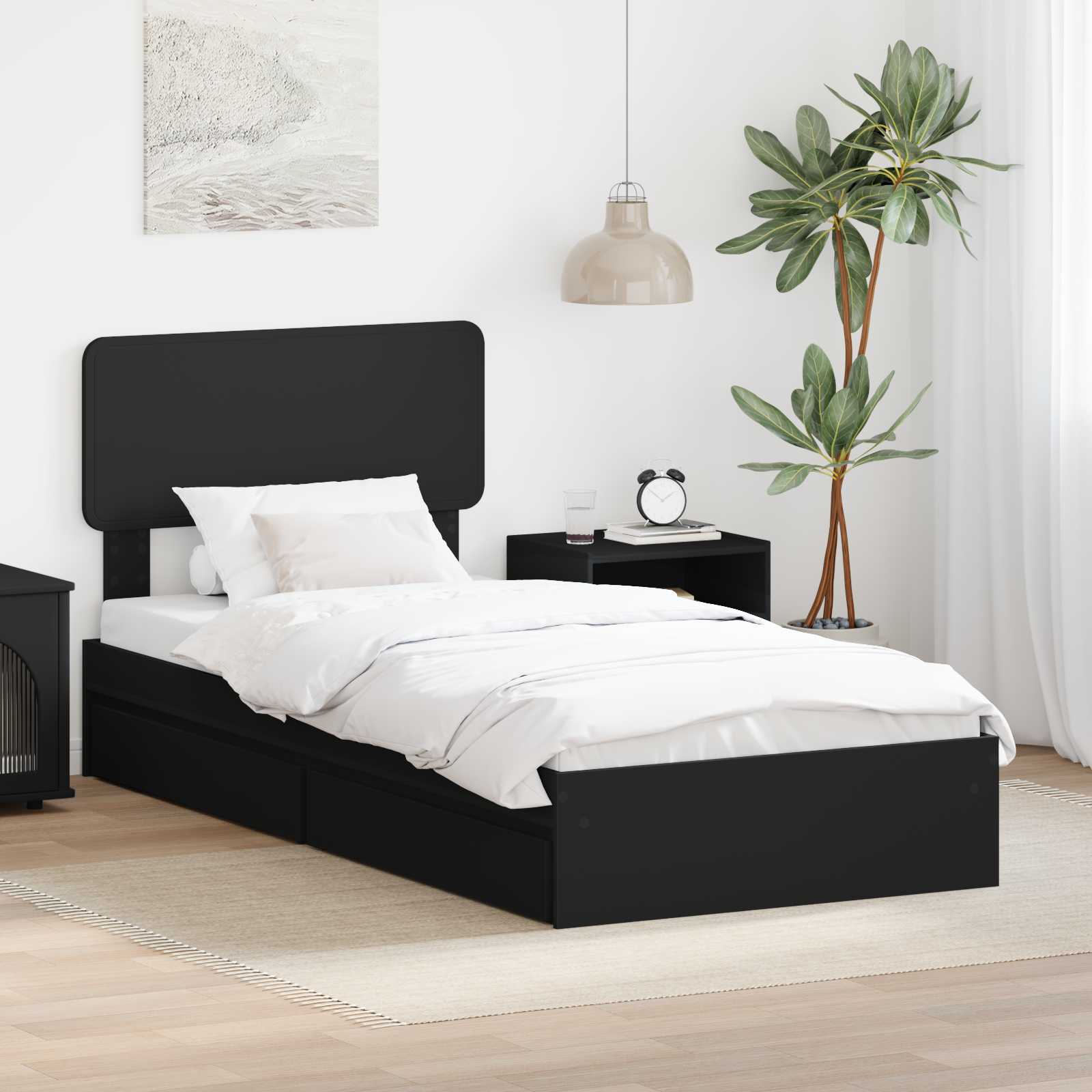 Aufbewahrungsbett Schwarz 90 x 190 cm Holzwerkstoff