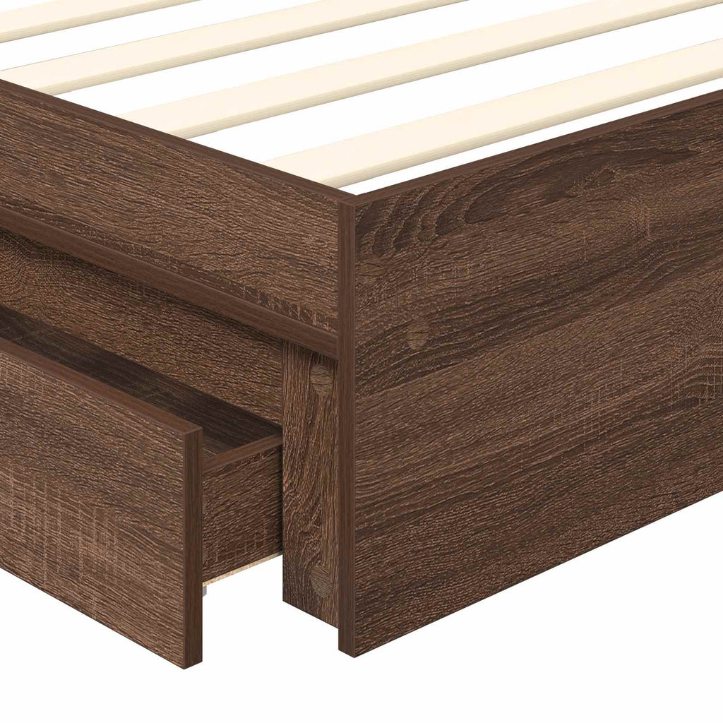 Aufbewahrungsbett Braun Eichen-Optik 90 x 190 cm Holzwerkstoff