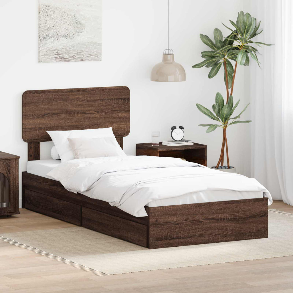 Aufbewahrungsbett Braun Eichen-Optik 90 x 190 cm Holzwerkstoff