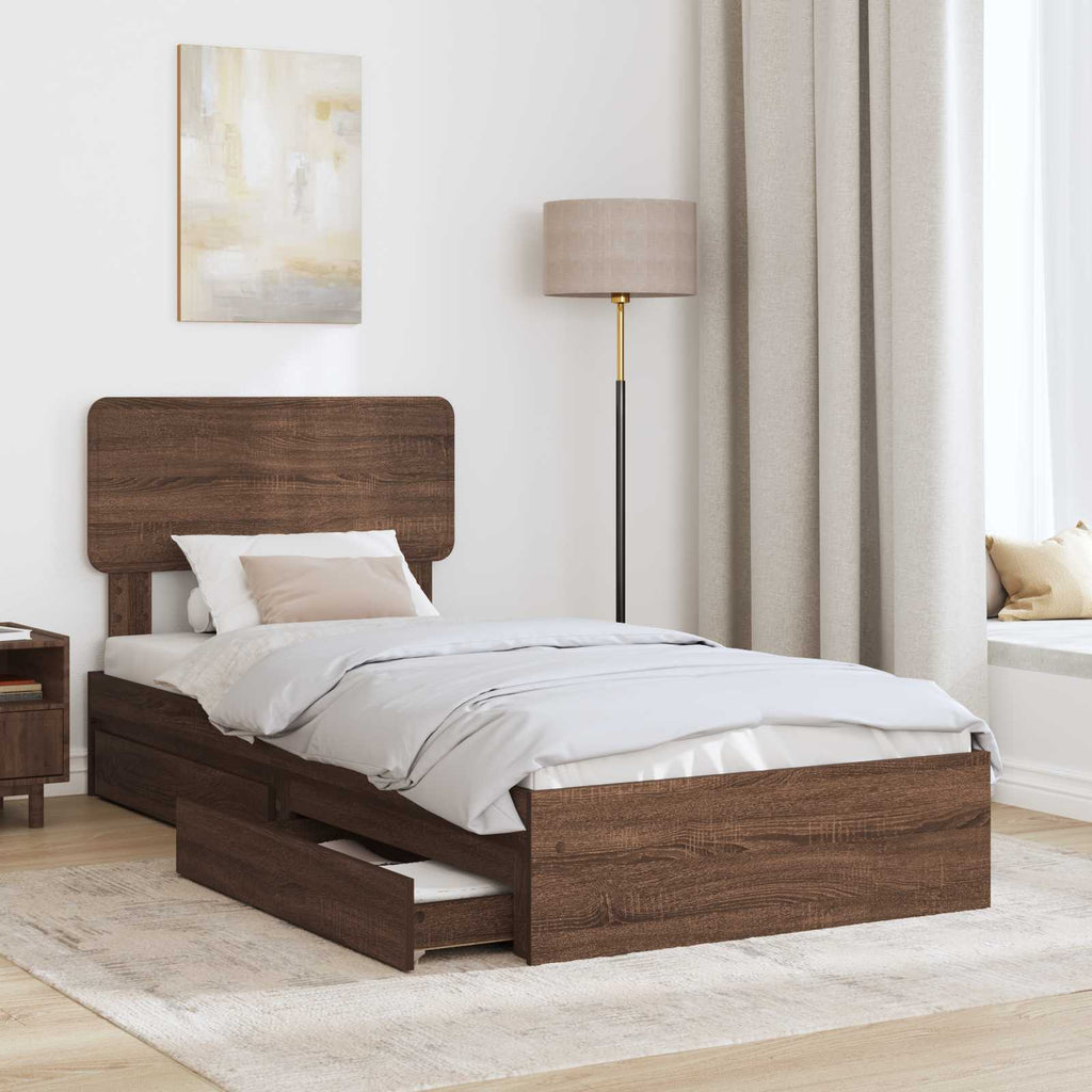 Aufbewahrungsbett Braun Eichen-Optik 90 x 190 cm Holzwerkstoff