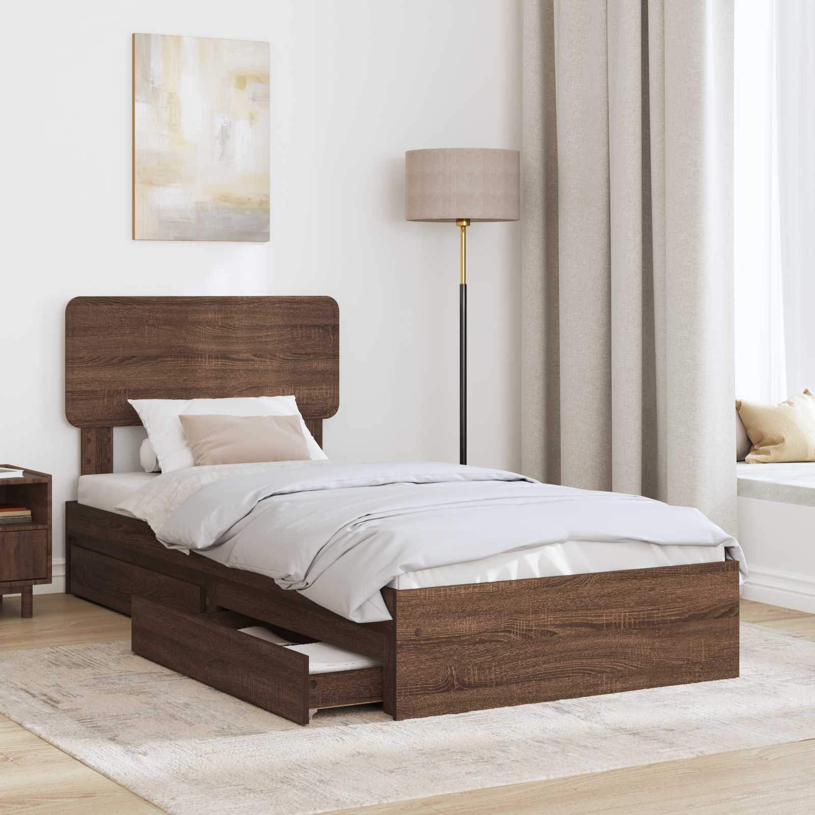 Aufbewahrungsbett Braun Eichen-Optik 90 x 190 cm Holzwerkstoff