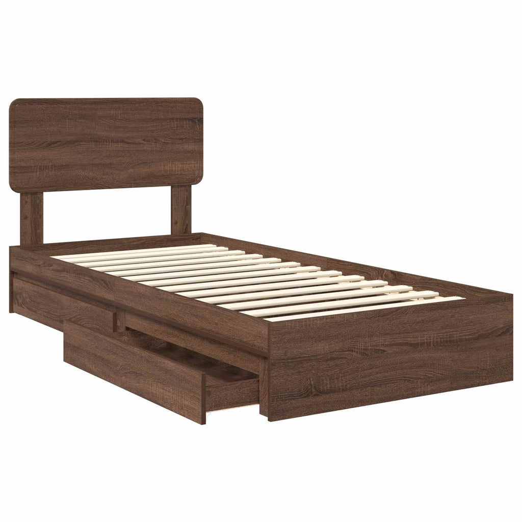 Aufbewahrungsbett Braun Eichen-Optik 90 x 190 cm Holzwerkstoff