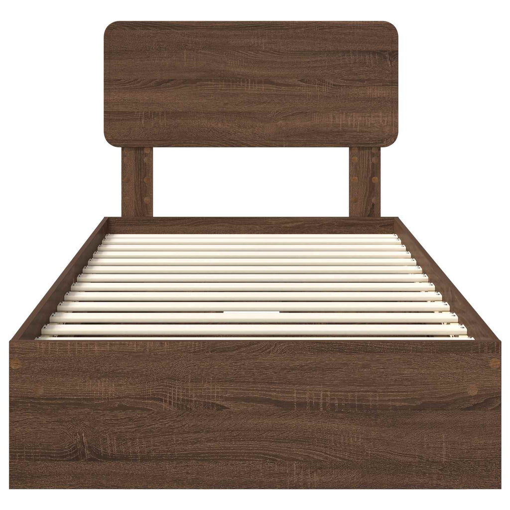Aufbewahrungsbett Braun Eichen-Optik 90 x 190 cm Holzwerkstoff