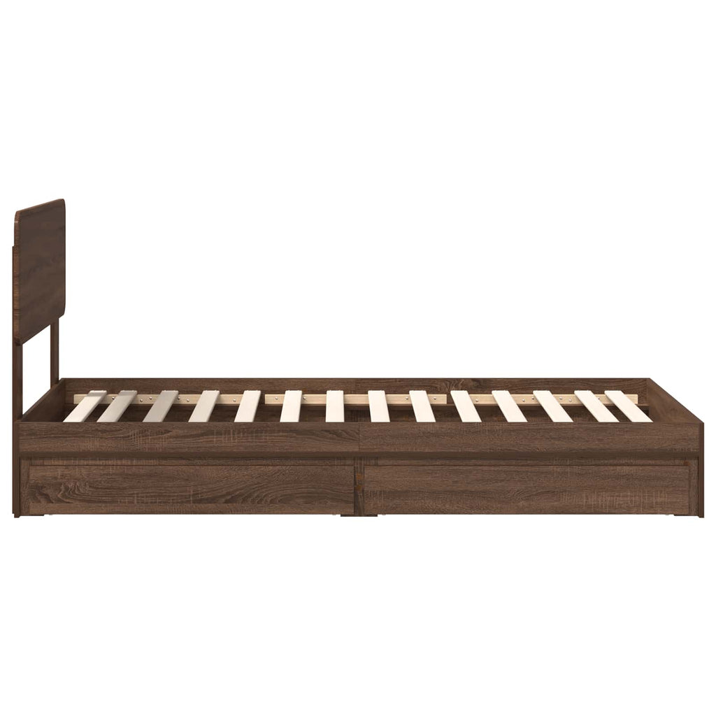 Aufbewahrungsbett Braun Eichen-Optik 90 x 190 cm Holzwerkstoff
