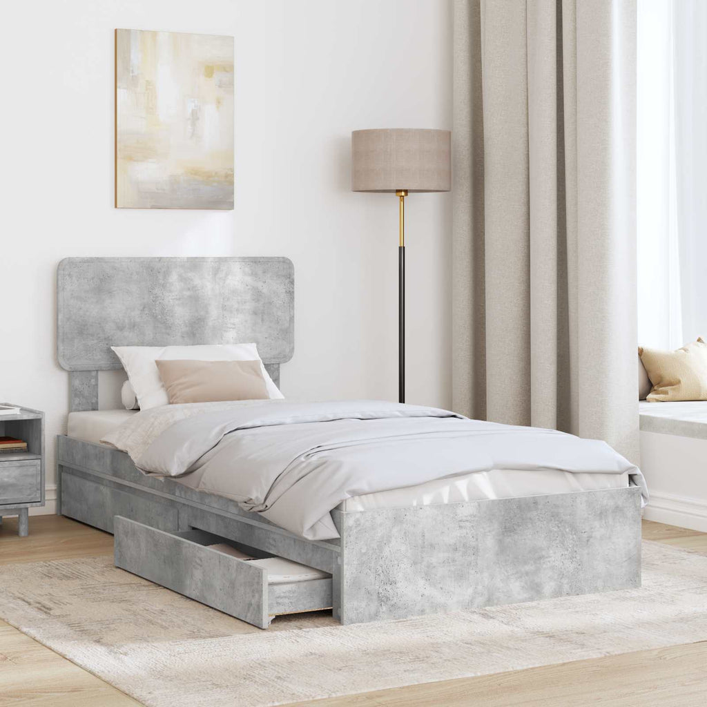 Aufbewahrungsbett Beton Grau 70 x 190 cm Holzwerkstoff