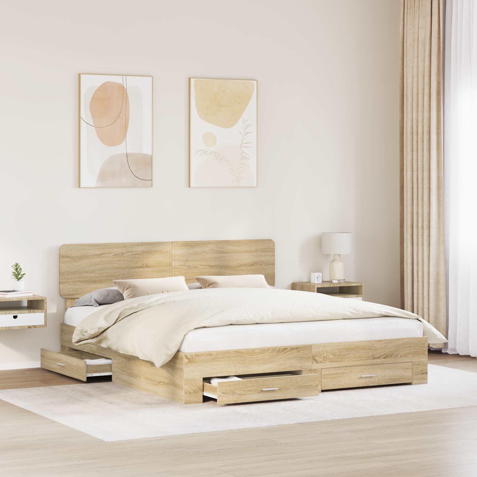 Bettrahmen mit Kopfteil Sonoma-Eiche 200 x 200 cm Holzwerkstoff