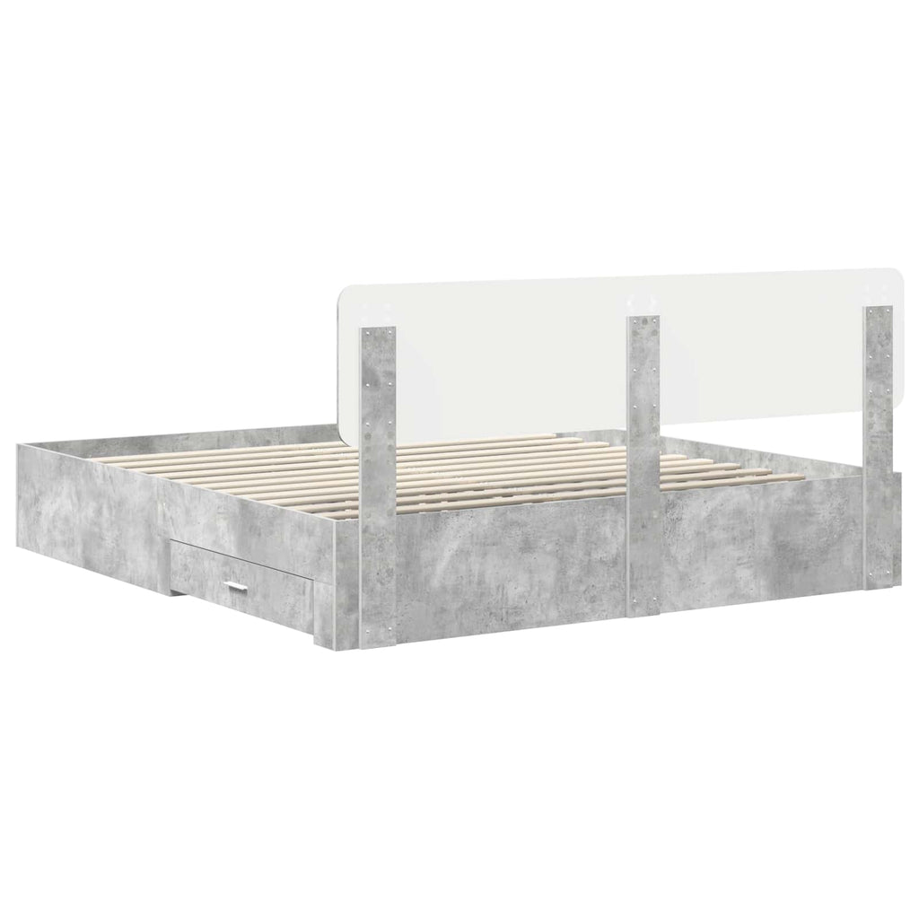 Bettrahmen mit Kopfteil Beton Grau 200 x 200 cm Holzwerkstoff