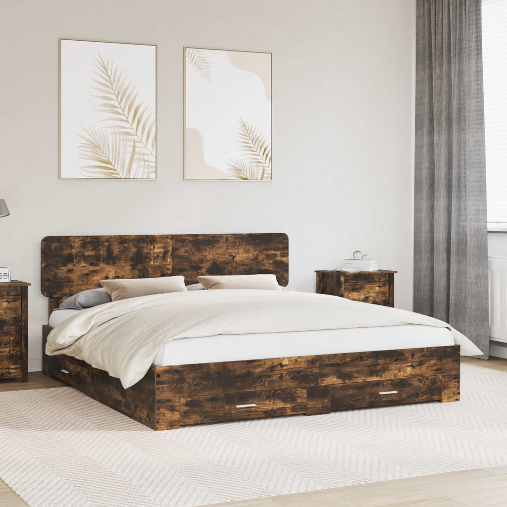 Bettrahmen Geräucherte Eiche 200 x 200 cm Holzwerkstoff