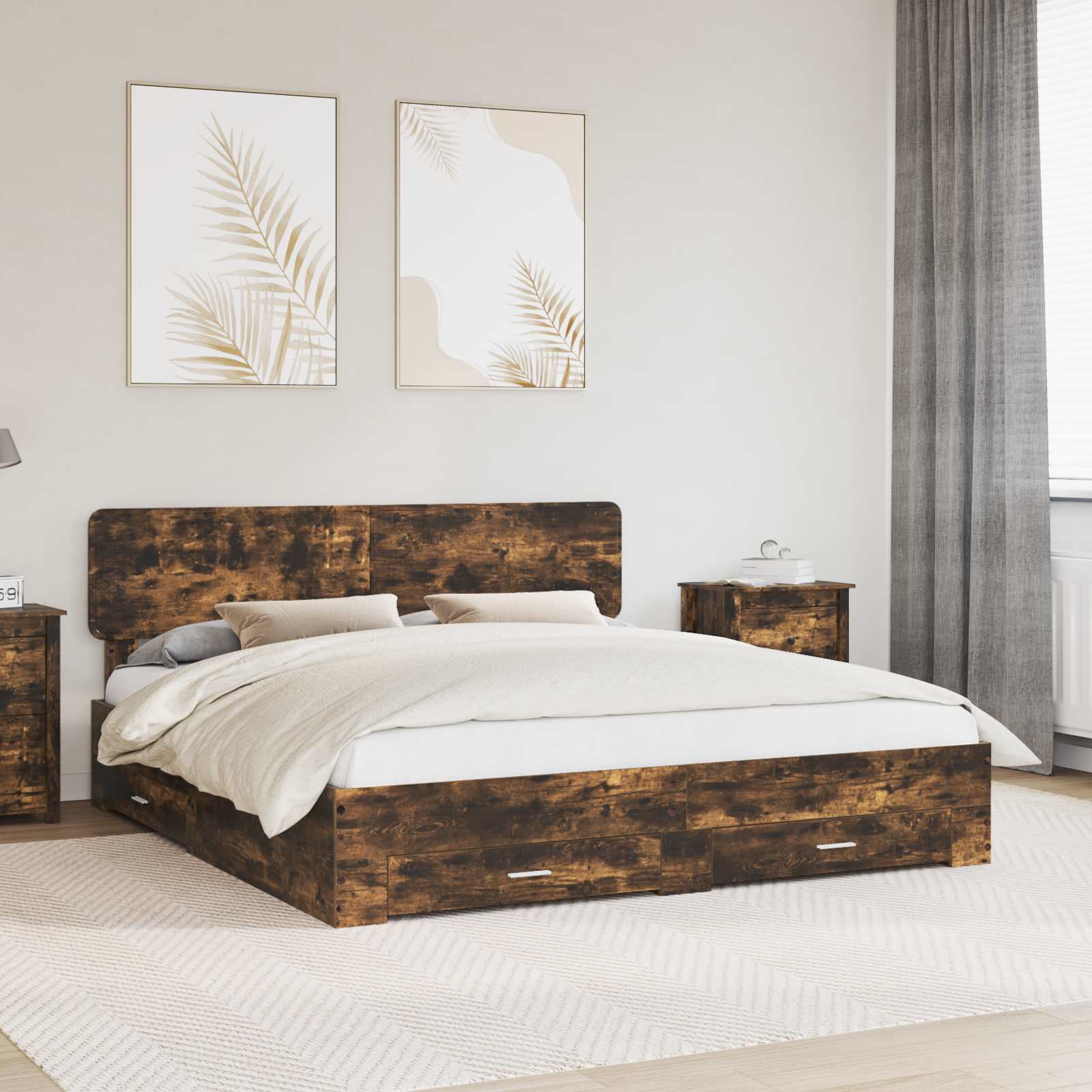 Bettrahmen Geräucherte Eiche 200 x 200 cm Holzwerkstoff