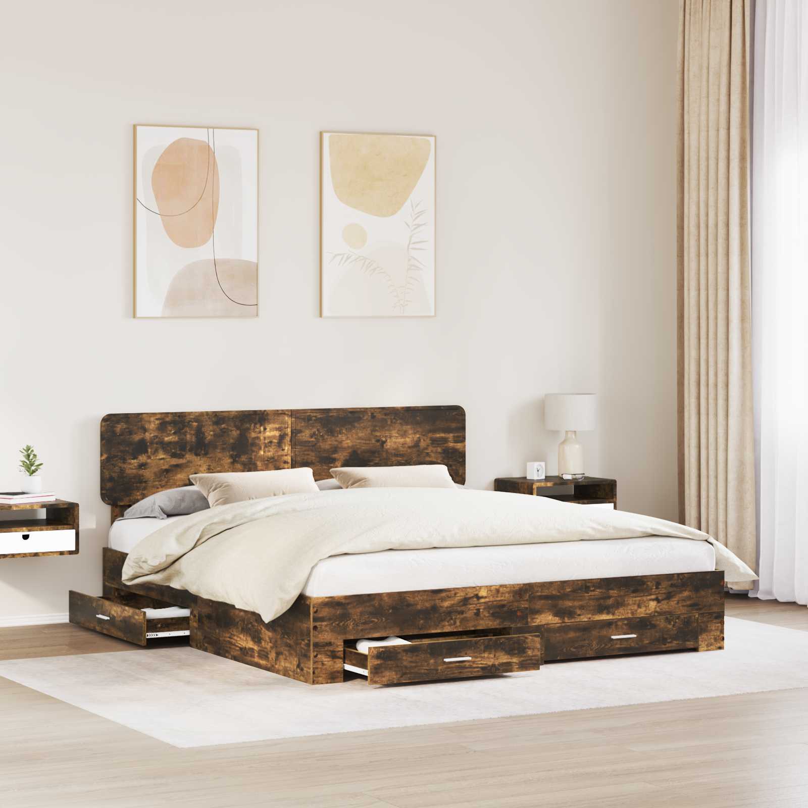 Bettrahmen Geräucherte Eiche 200 x 200 cm Holzwerkstoff