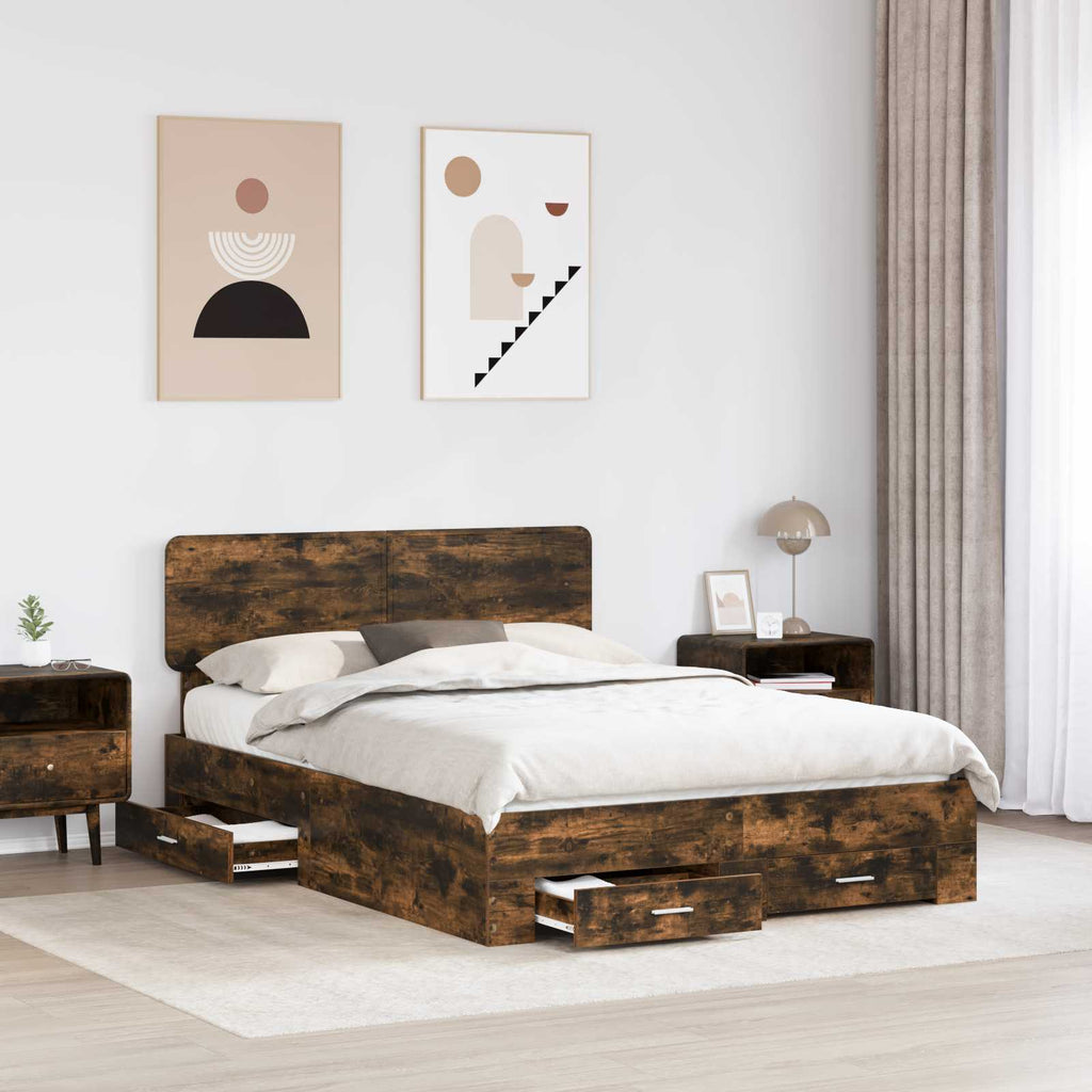 Bettrahmen Geräucherte Eiche 140 x 190 cm Holzwerkstoff