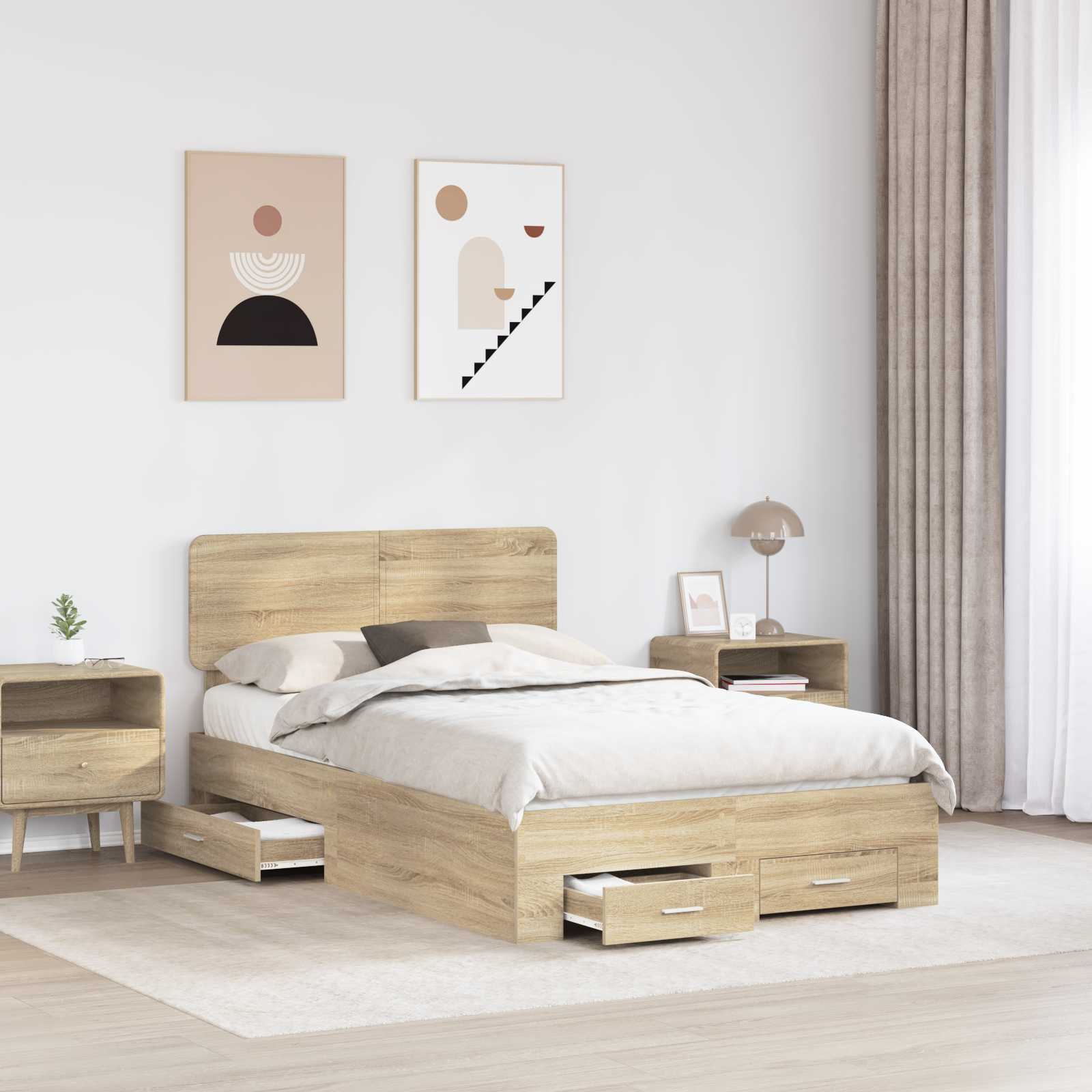 Bettrahmen mit Kopfteil Sonoma-Eiche 135 x 190 cm Holzwerkstoff