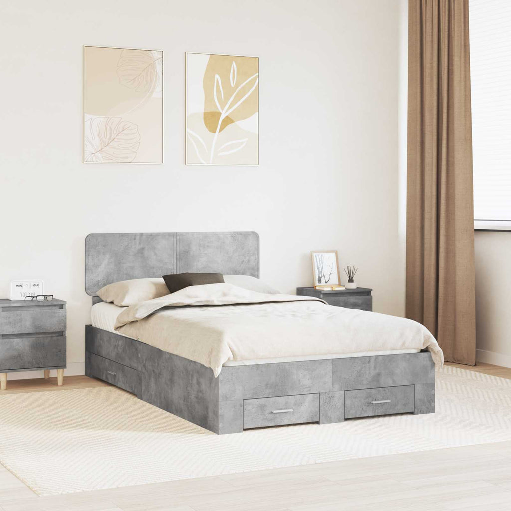 Bettrahmen mit Kopfteil Beton Grau 135 x 190 cm Holzwerkstoff