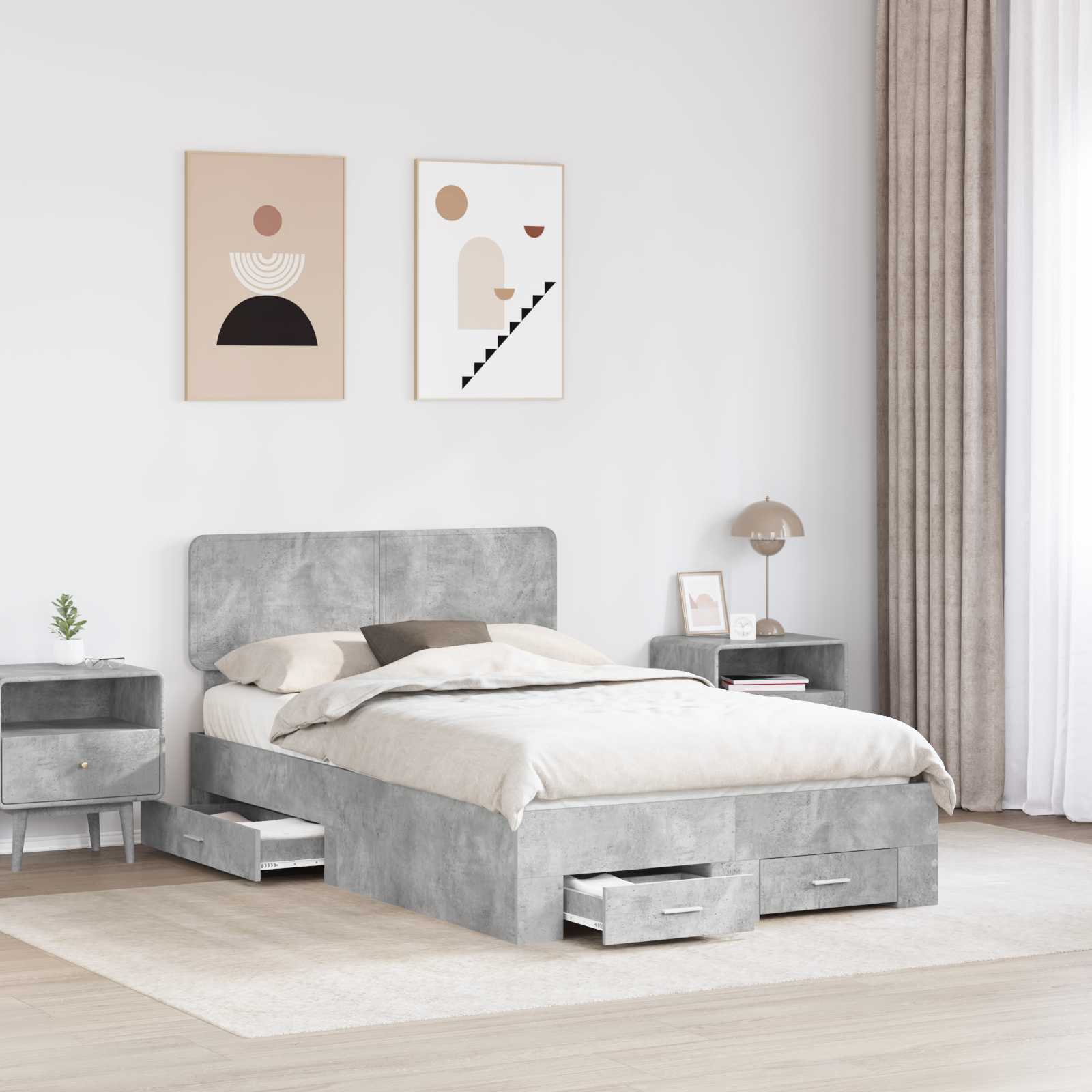 Bettrahmen mit Kopfteil Beton Grau 135 x 190 cm Holzwerkstoff