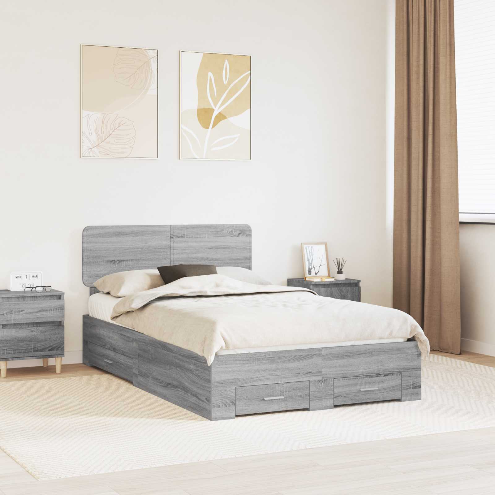 Bettrahmen Graues Sonoma 135 x 190 cm Holzwerkstoff
