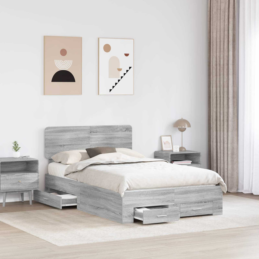 Bettrahmen Graues Sonoma 135 x 190 cm Holzwerkstoff