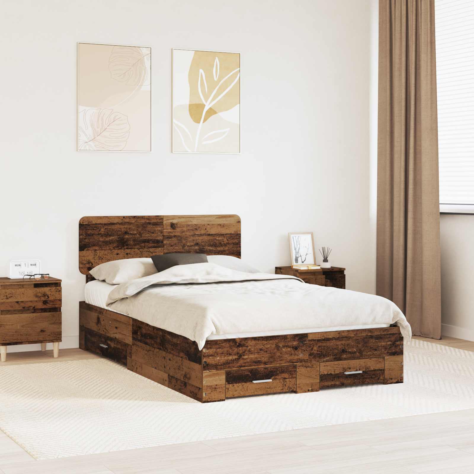 Bettrahmen mit Kopfteil Altholz 135 x 190 cm Holzwerkstoff