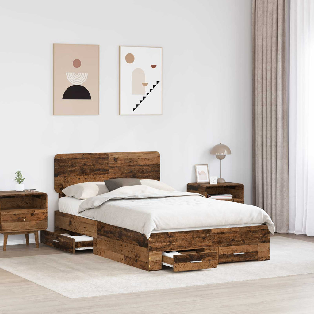 Bettrahmen mit Kopfteil Altholz 135 x 190 cm Holzwerkstoff