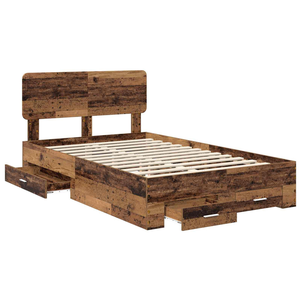 Bettrahmen mit Kopfteil Altholz 135 x 190 cm Holzwerkstoff
