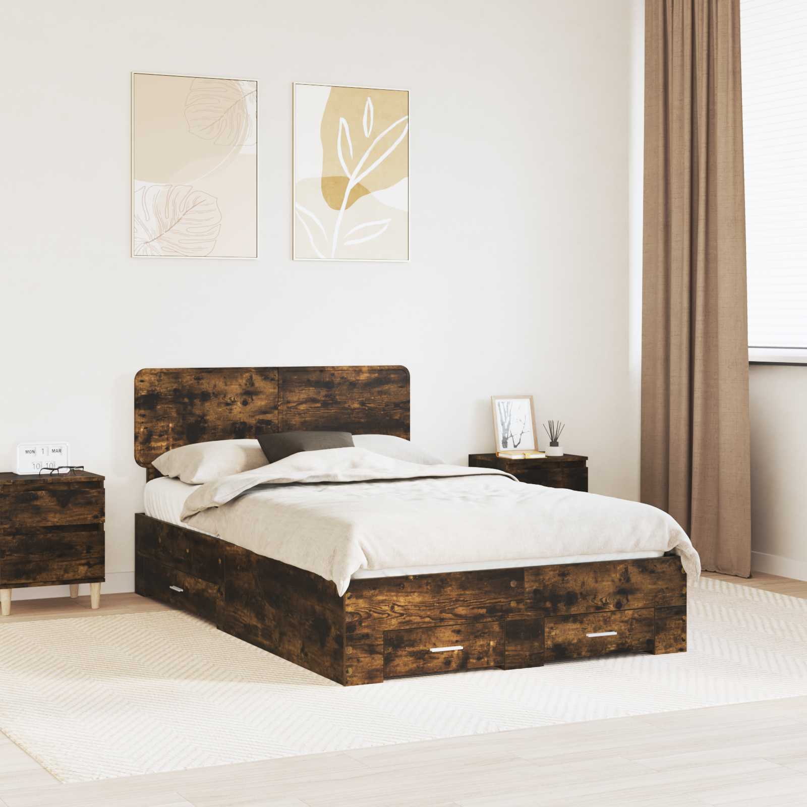 Bettrahmen Geräucherte Eiche 120 x 200 cm Holzwerkstoff