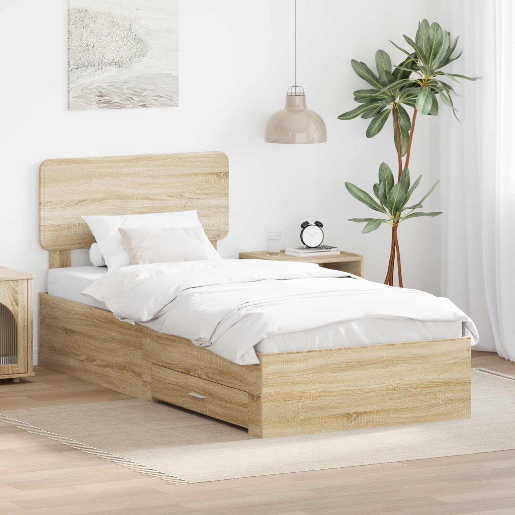 Bettrahmen mit Kopfteil Sonoma-Eiche 100 x 200 cm Holzwerkstoff