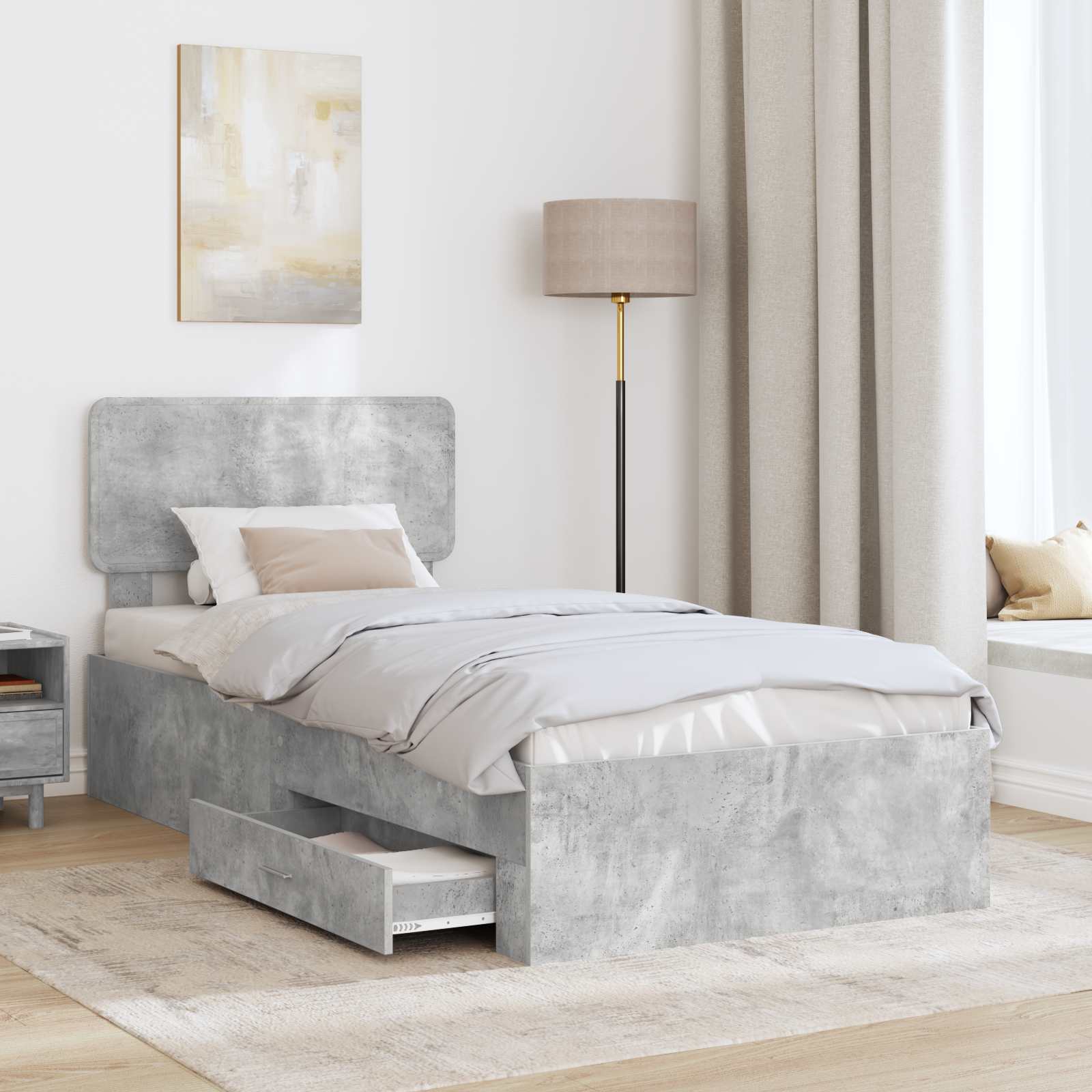 Bettrahmen mit Kopfteil Beton Grau 100 x 200 cm Holzwerkstoff