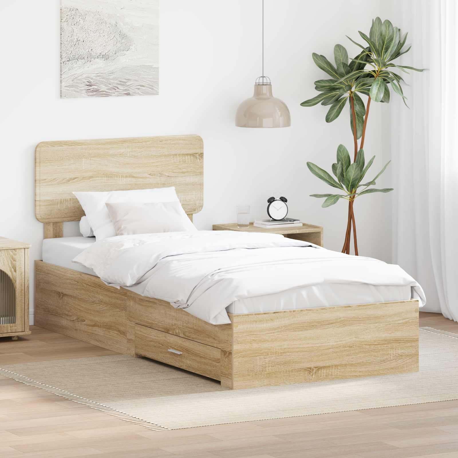 Bettrahmen mit Kopfteil Sonoma-Eiche 90 x 200 cm Holzwerkstoff