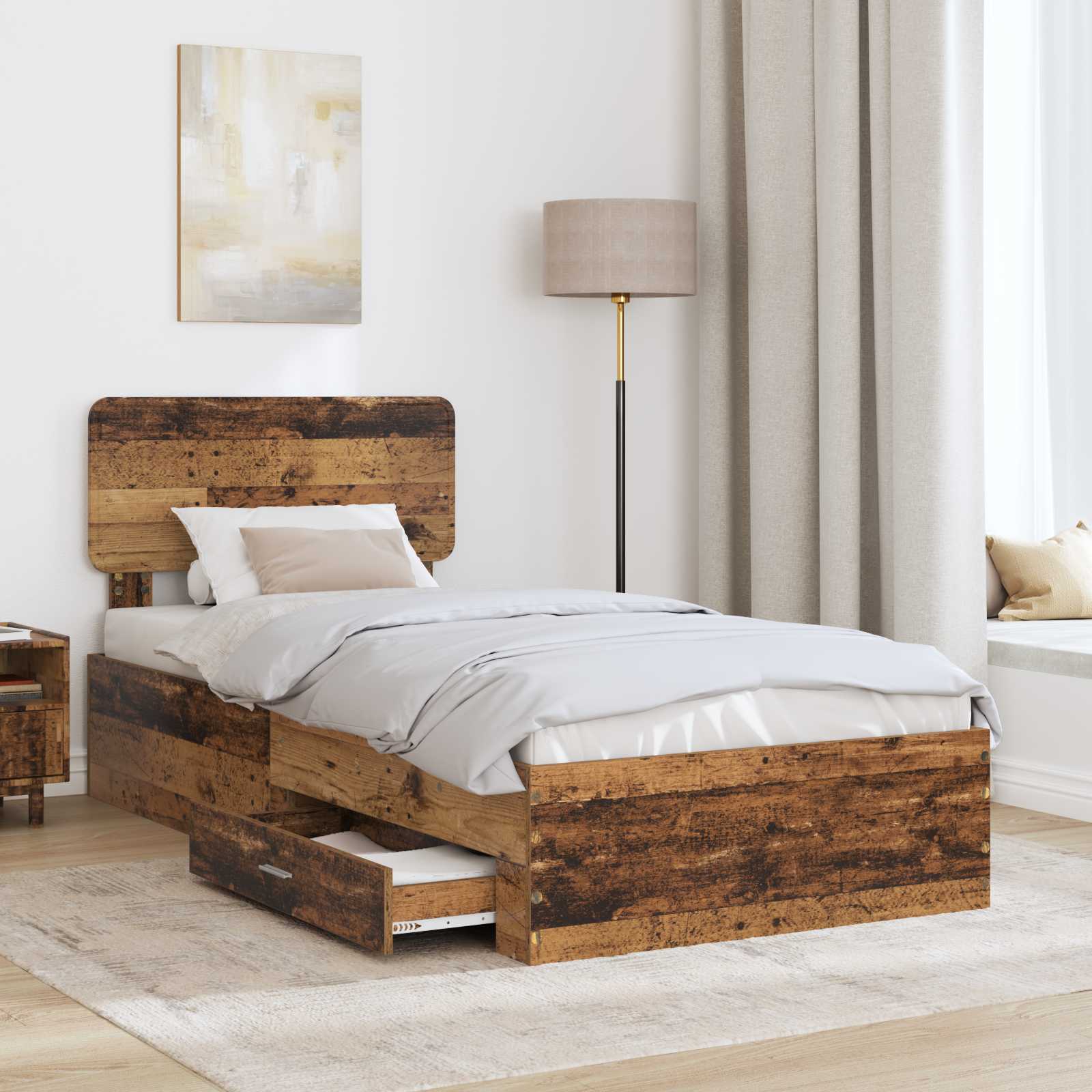 Bettrahmen mit Kopfteil Altholz 90 x 200 cm Holzwerkstoff