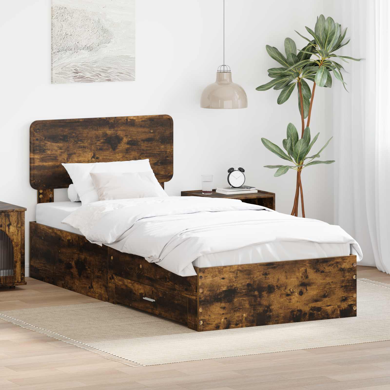 Bettrahmen Geräucherte Eiche 90 x 190 cm Holzwerkstoff