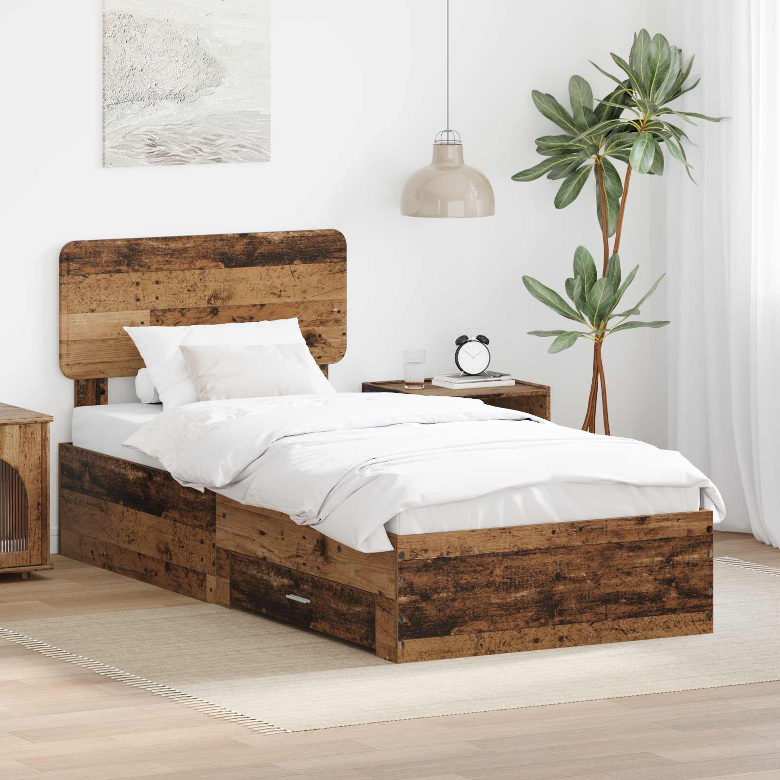 Bettrahmen mit Kopfteil Altholz 90 x 190 cm Holzwerkstoff